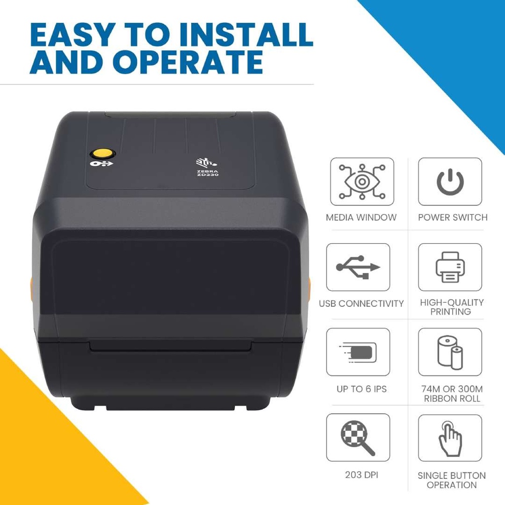 Zebra ZD230TA Thermal Transfer Desktop Printer Quality Computer